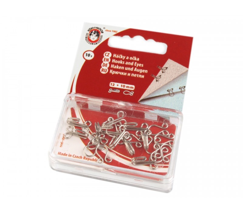 Metal Hook and Eye Fasteners - Size 4 - 12 mm - Pack 10