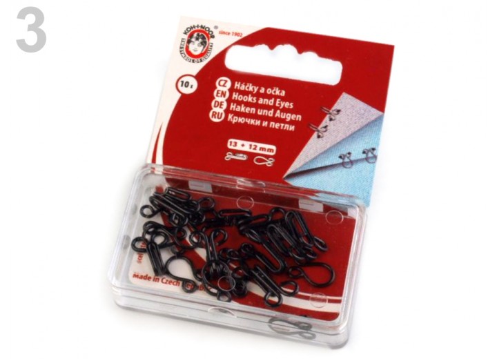 Metal Hook and Eye Fasteners - Size 3 - 13 mm - Pack 10