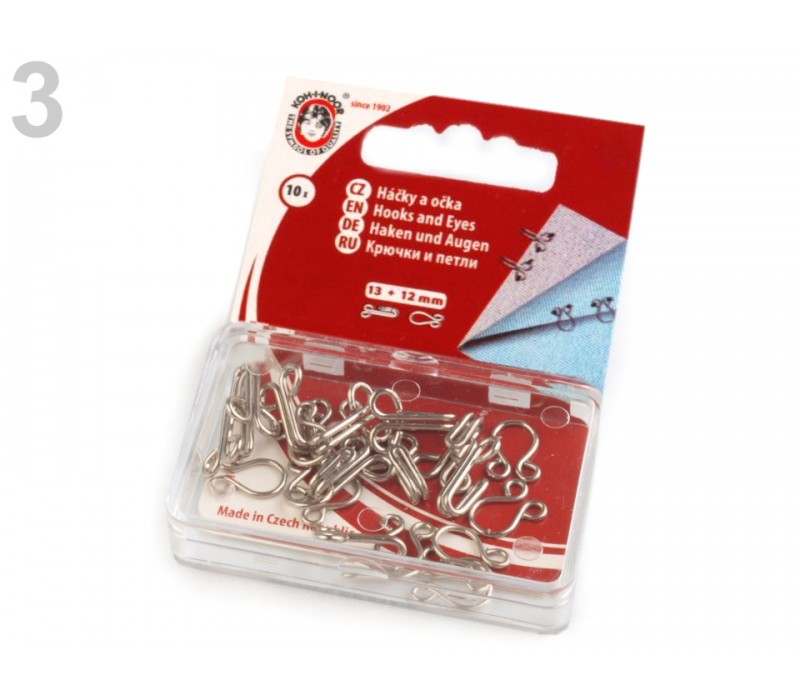 Metal Hook and Eye Fasteners - Size 3 - 13 mm - Pack 10