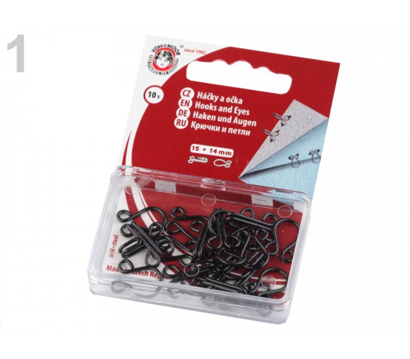 Metal Hook and Eye Fasteners - Size 1 - 15 mm - Pack 10
