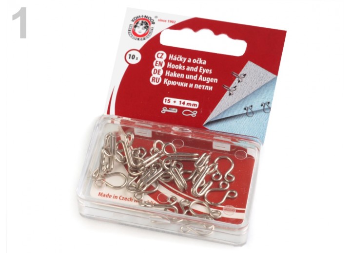 Metal Hook and Eye Fasteners - Size 1 - 15 mm - Pack 10