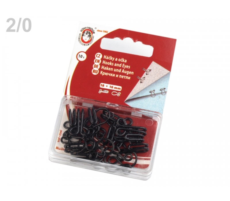 Metal Hook and Eye Fasteners - Size 2/0 - 18 mm - Pack 10