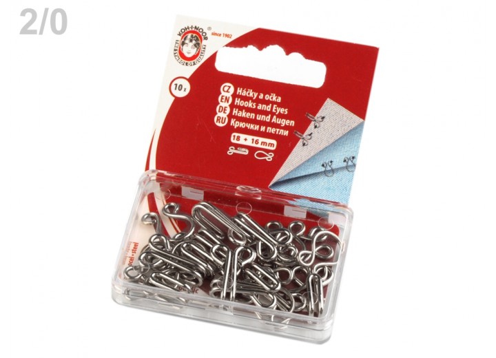 Metal Hook and Eye Fasteners - Size 2/0 - 18 mm - Pack 10