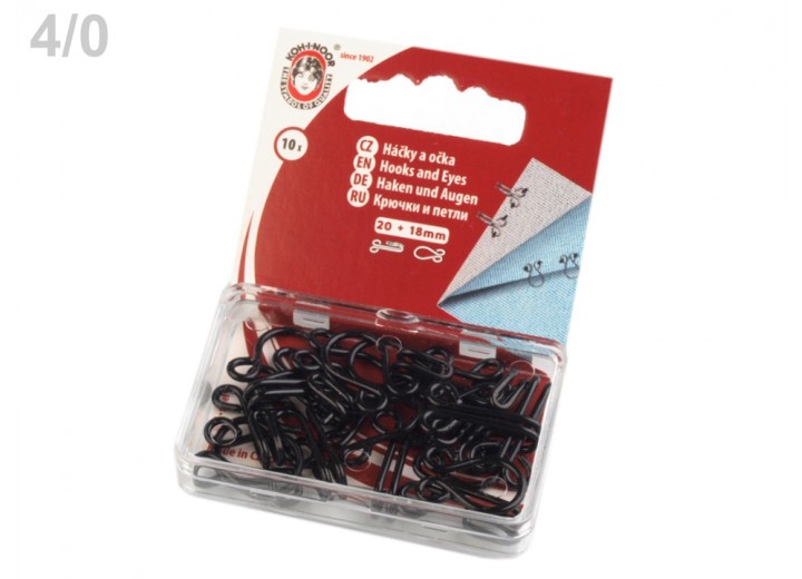 Metal Hook and Eye Fasteners - Size 4/0 - 20 mm - Pack 10