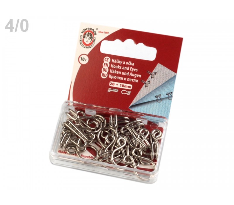 Metal Hook and Eye Fasteners - Size 4/0 - 20 mm - Pack 10