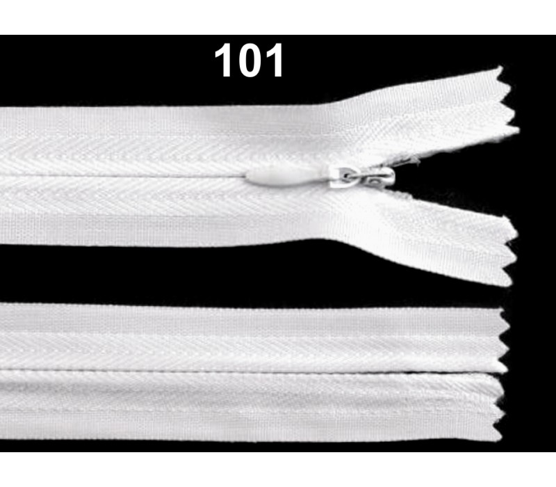 Invisible Nylon Zip - 25cm : (Black or White)