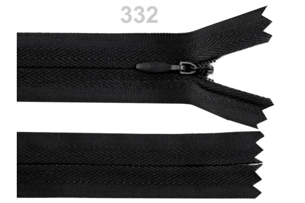 Invisible Nylon Zip - 25cm : (Black or White)