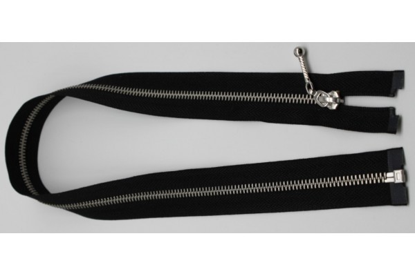 Metal Zip - Open End, Nickel, Decorative Single Slider, Black, sizes 30, 35, 40, 45, 50, 55, 60, 65cm