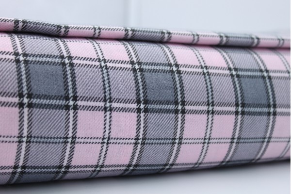 Pink and Light Grey Tartan Fabric