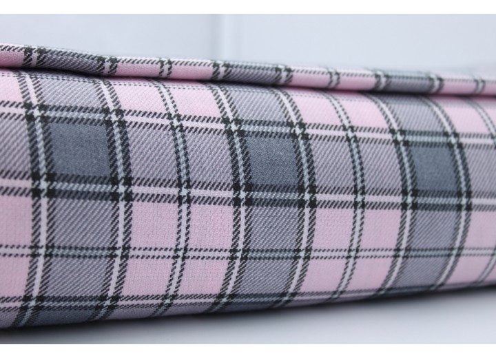 Pink and Light Grey Tartan Fabric