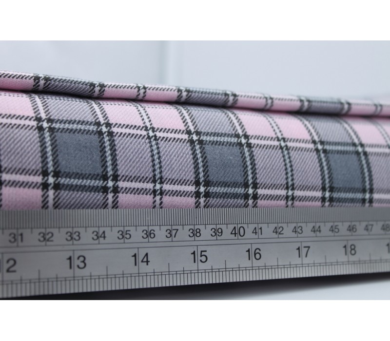 Pink and Light Grey Tartan Fabric