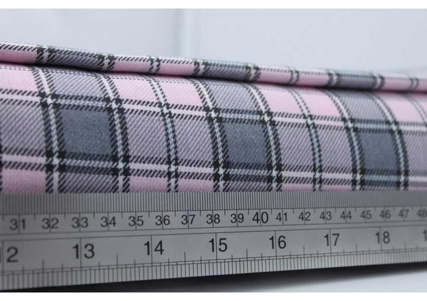 Pink and Light Grey Tartan Fabric