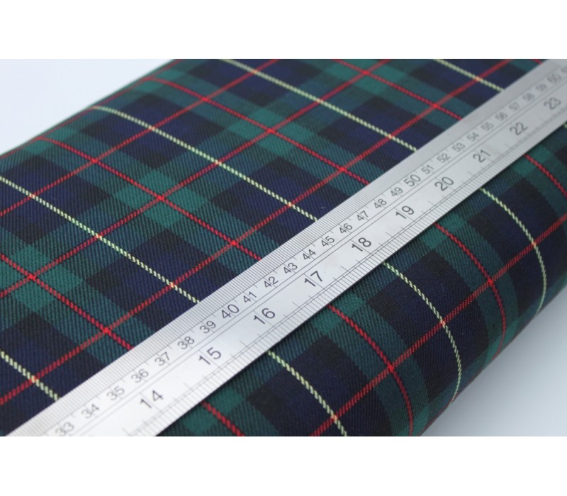 Green Tartan Fabric with Red and Yellow Stripe