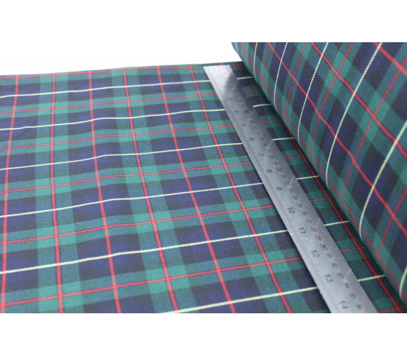 Green Tartan Fabric with Red and Yellow Stripe