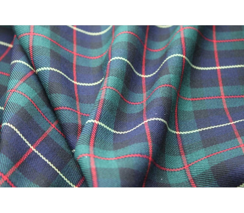 Green Tartan Fabric with Red and Yellow Stripe