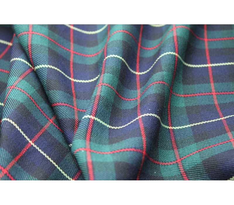Green Tartan Fabric with Red and Yellow Stripe