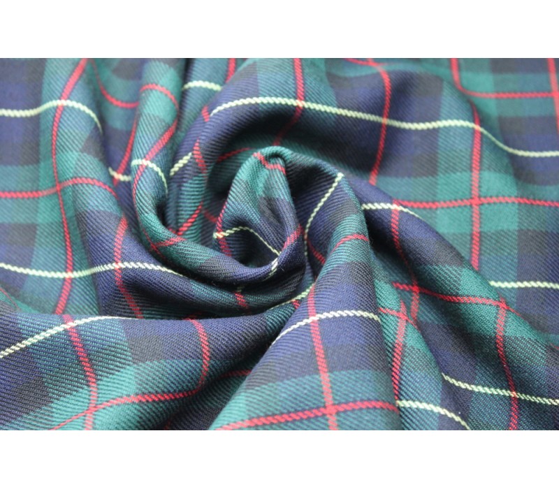 Green Tartan Fabric with Red and Yellow Stripe