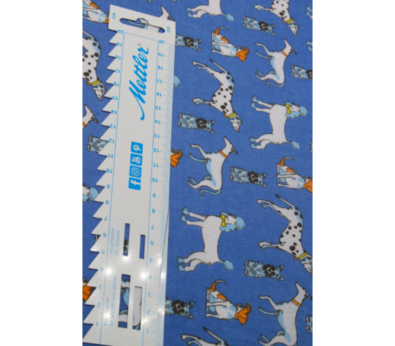 Polycotton Dogs Fabric - 112cm wide - Blue