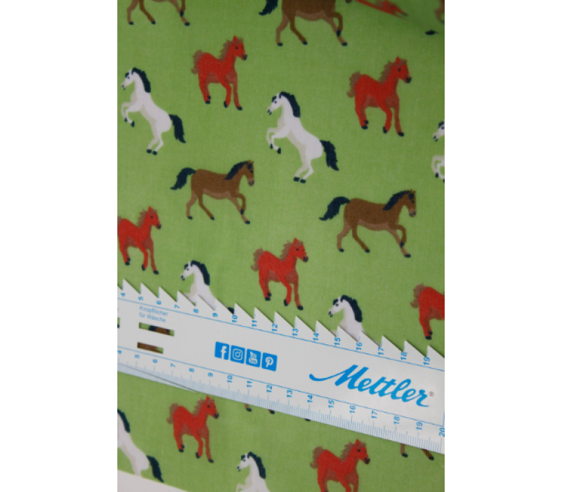 Polycotton Horses Fabric - 112cm wide - Green