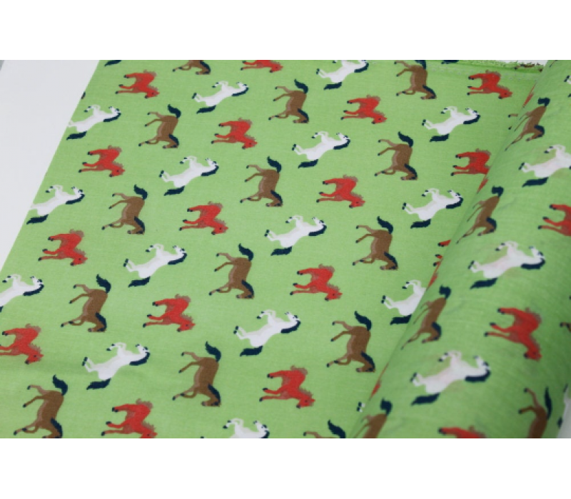 Polycotton Horses Fabric - 112cm wide - Green
