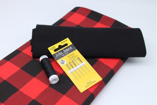 Red + Black Check Jersey Pack -- (Fabric, Rib Knit, Needles, Thread)