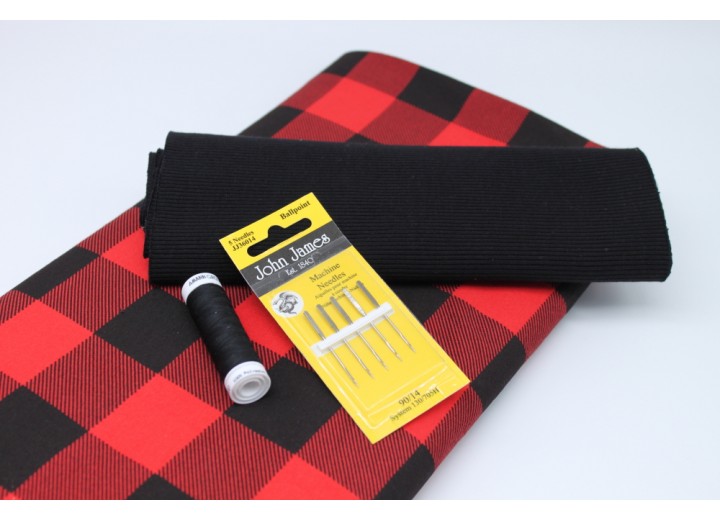 Red + Black Check Jersey Pack -- (Fabric, Rib Knit, Needles, Thread)