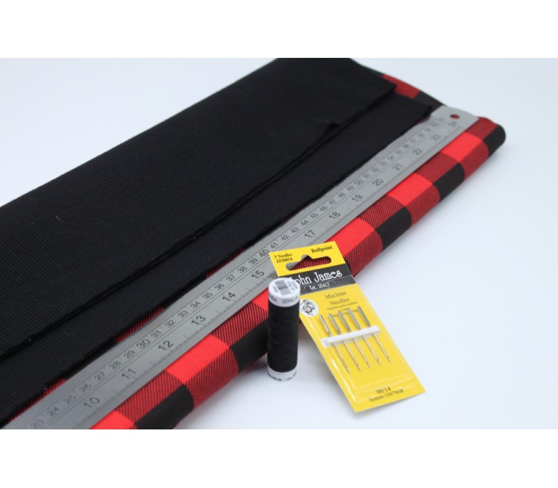 Red + Black Check Jersey Pack -- (Fabric, Rib Knit, Needles, Thread)