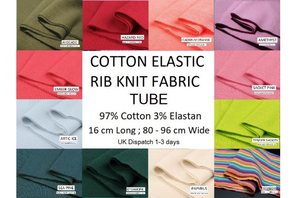 Cotton Elastic Rib Knit Fabric Tube 16 cm x 80-96 cm