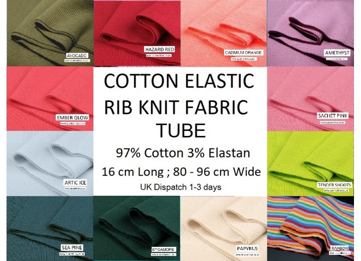 Cotton Elastic Rib Knit Fabric Tube 16 cm x 80-96 cm