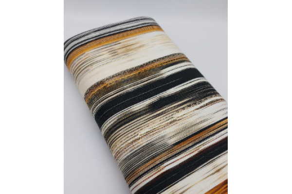 Jersey Tricot Digital Printed - Black, Brown, Orange striped